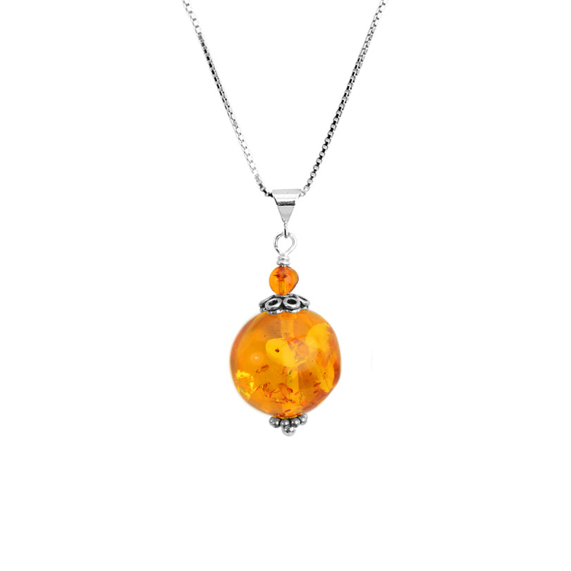 Darling Cognac Baltic Amber Sterling Silver Pendant Necklace