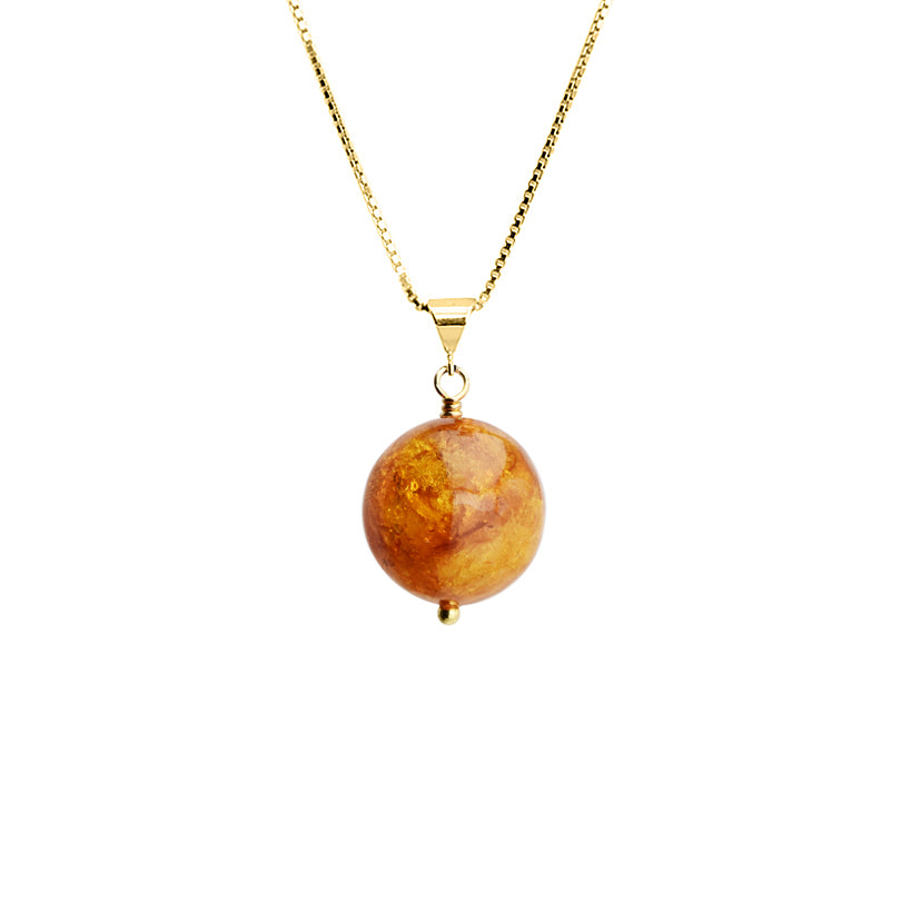 Beautiful Baltic Amber Large Single Ball on 18kt Gold Plated Silver Chain Necklace