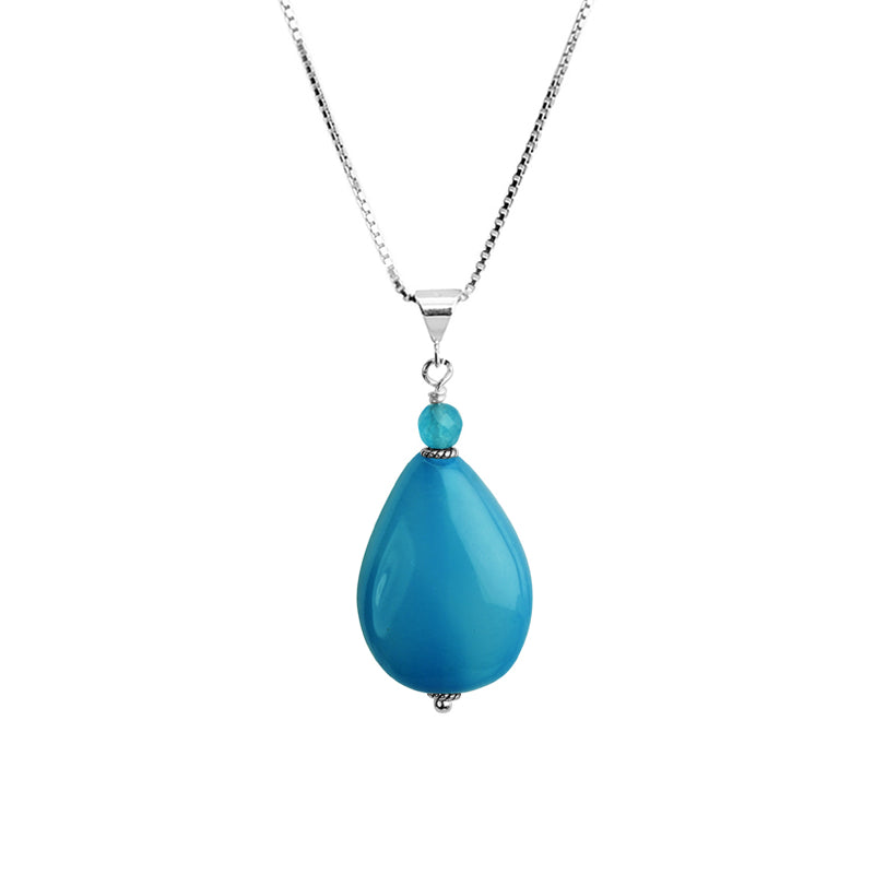 Deep Sky Blue Agate Sterling Silver Necklace