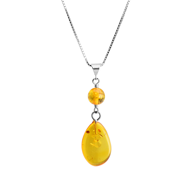 Petite Honey Cognac Baltic Amber Sterling Silver Necklace 16" - 18"