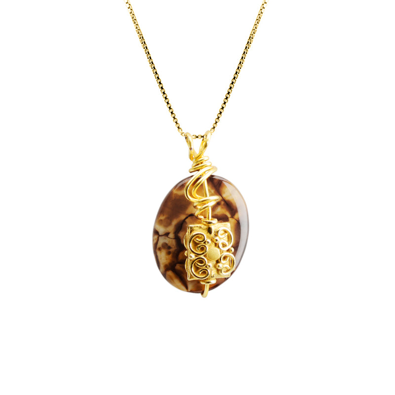 So Cute! Leopard Print Agate with Gold Vermeil Accent Necklace 16