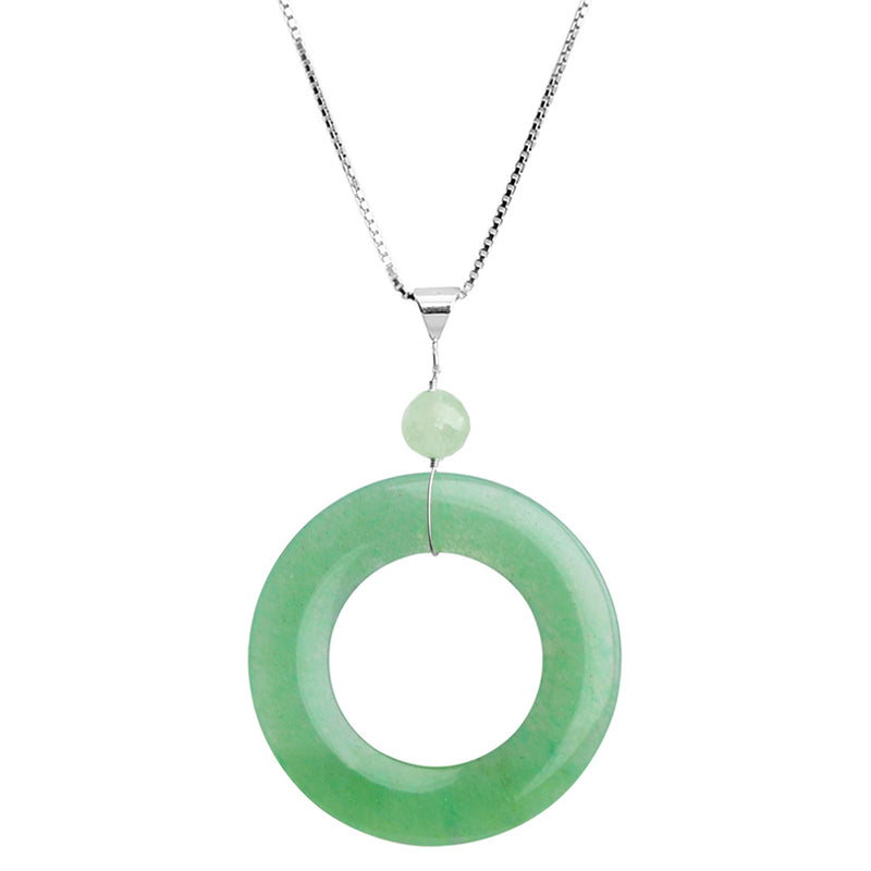Very Large Aventurine Halo Necklace Sterling Silver Necklace