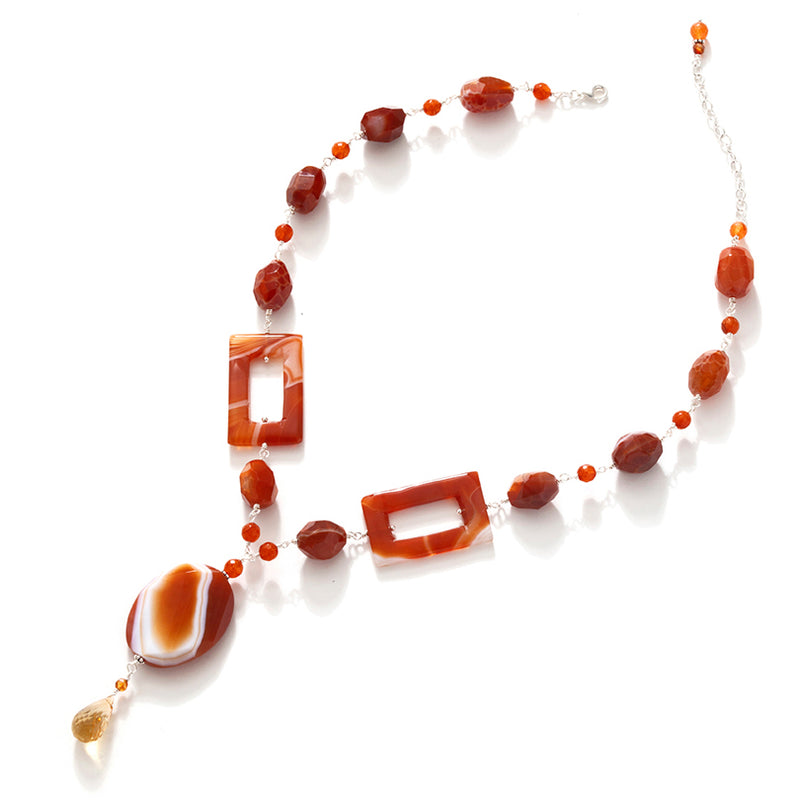 Vibrant Fire Agate & Carnelian Sterling Silver Statement Necklace