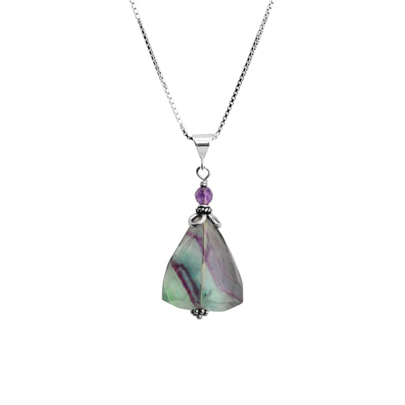 Beautiful Fluorite and Amethyst Sterling Silver Necklace