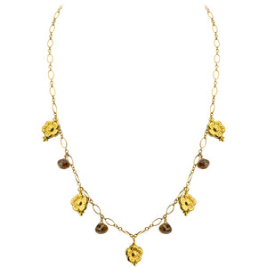 Delicate Smoky Quartz with Gold Plated Flowers Necklace 16" - 18"