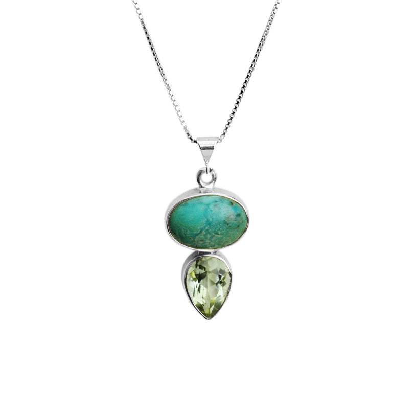 Genuine Turquoise and Green Amethyst Sterling Silver Petite Necklace