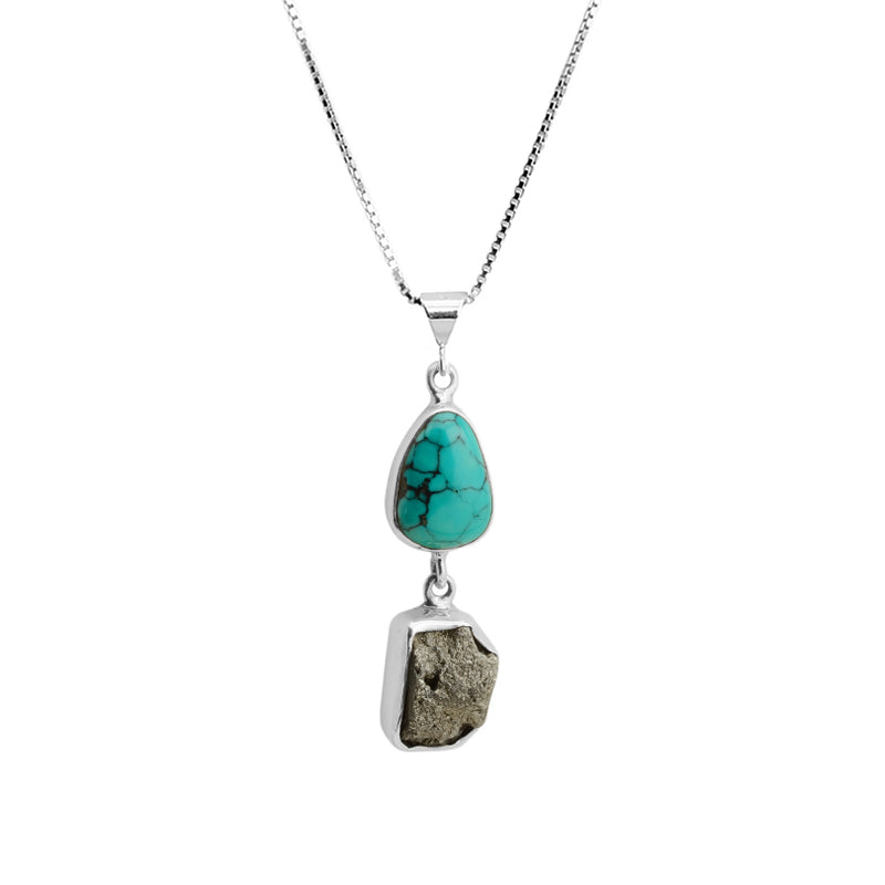 Genuine Turquoise and Pyrite Sterling Silver Necklace