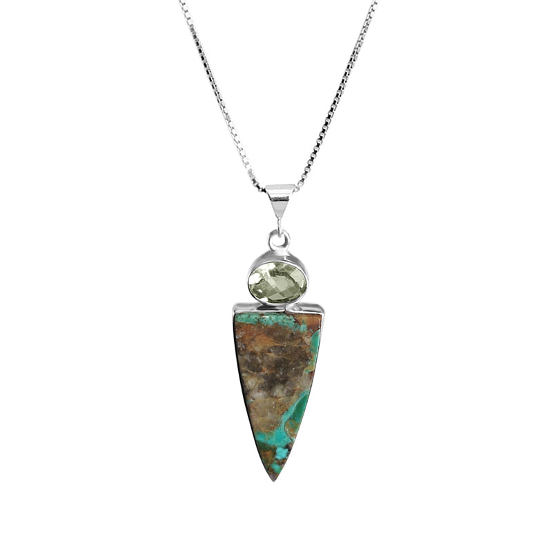 GorgeousTurquoise and Green Amethyst Sterling Silver Dagger Necklace