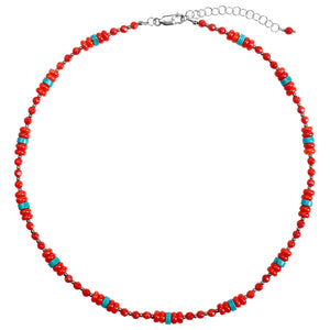 Bright and Beautiful Coral and Magnesite Turquoise Sterling Silver Necklace