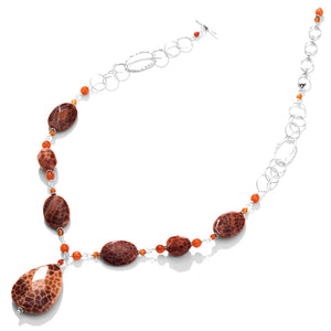 Outstanding Brilliant Fire Agate Sterling Silver Necklace