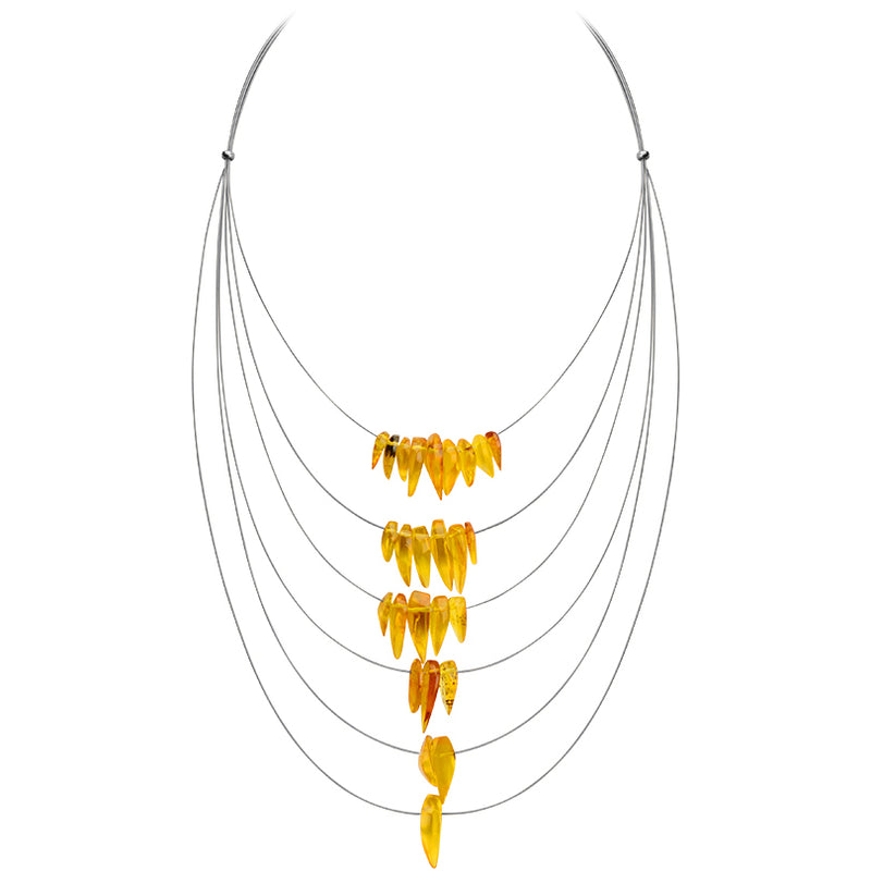 Swinging Baltic Honey Cognac Amber Sterling Silver Waterfall Necklace 17