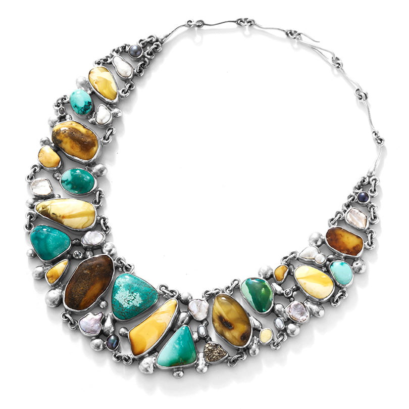 Turquoise Multicolor Statement Necklace -Rainbow Dangle Bib Stone Necklace  - Vivid Designs Jewelry
