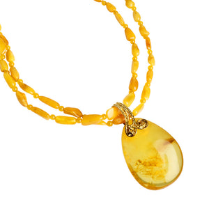 Gorgeous Golden Translucent Baltic Amber Jumbo Pendant Statement Necklace
