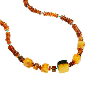 Natural Mixed Baltic Amber Necklace With Turquoise Accents