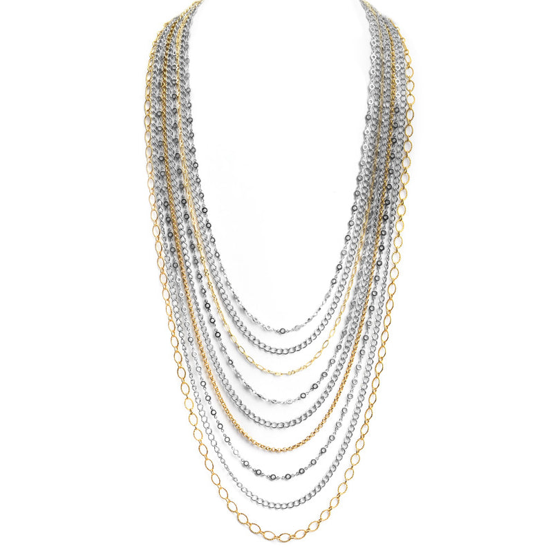 9-Strand Gold and Bronze Plated Chain Necklace with Gold Plated Silver Clasp
