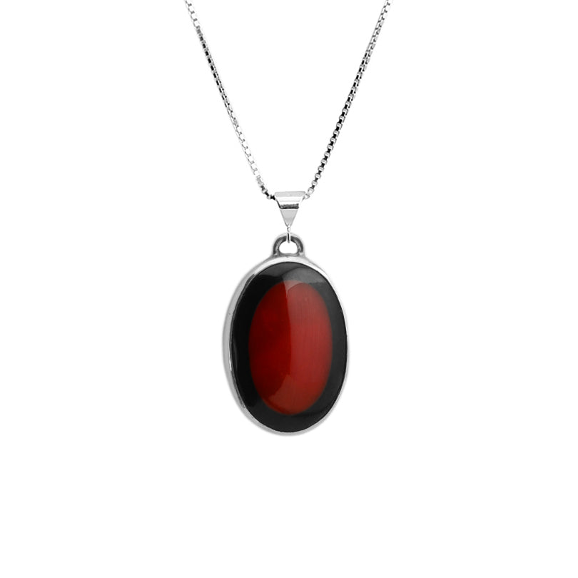 Beautiful Coral with Black Border Sterling Silver Necklace