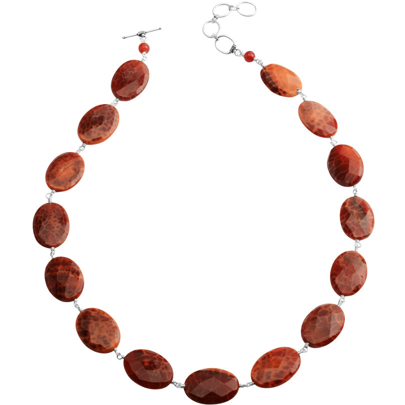 Rich Fire Agates in Sterling Silver Necklace 20"