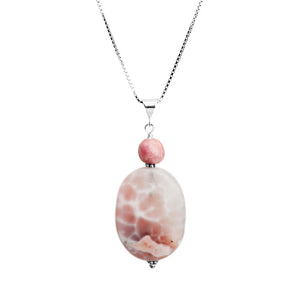 Natural Agate and Rhodochrosite Sterling Silver Necklace 16" - 18"