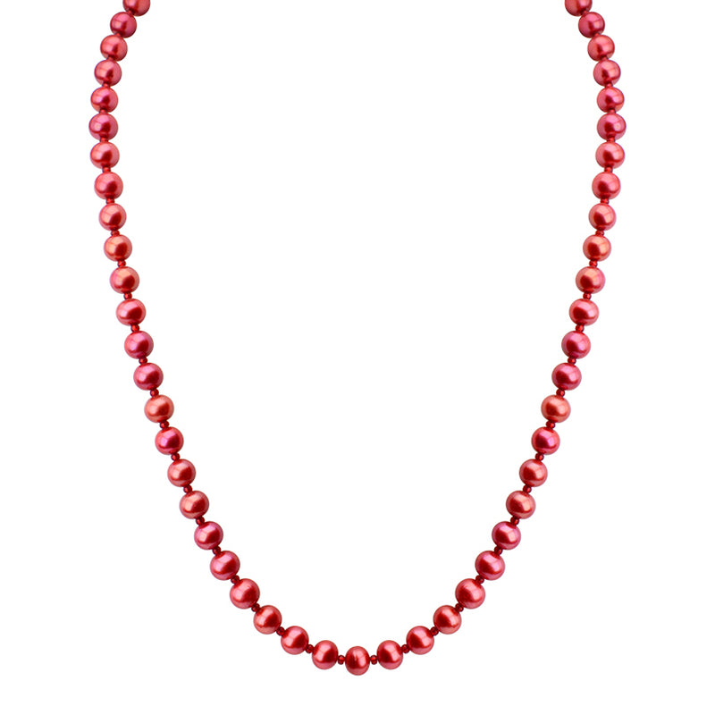 Dazzling Rose Color Pearls Sterling Silver Necklace 18