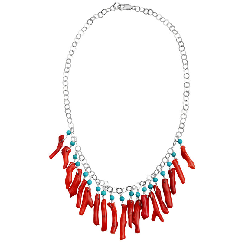 Swinging Coral and Turquoise Sterling Silver Necklace 17