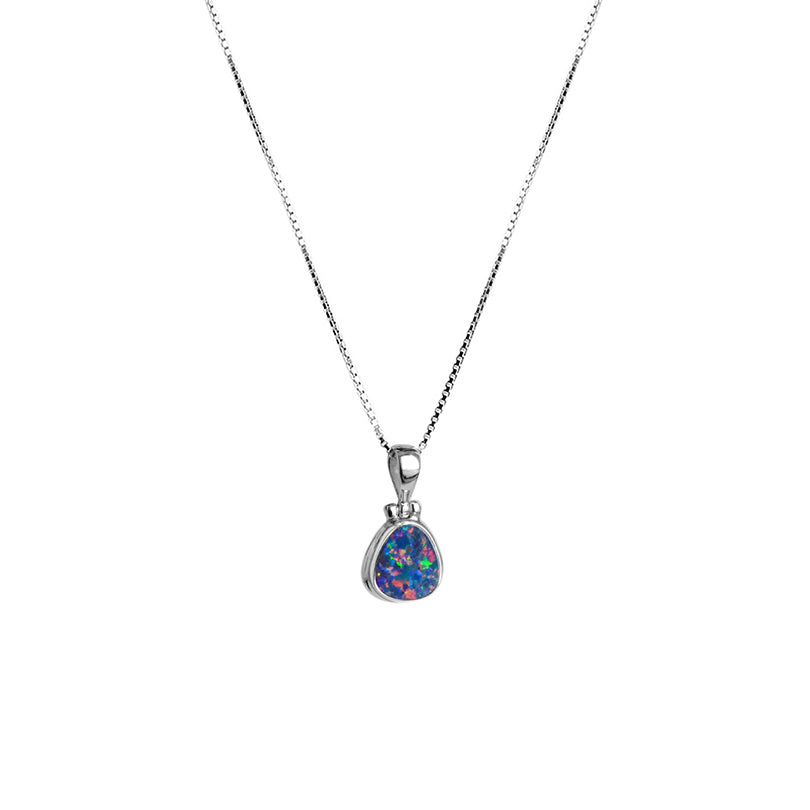 Petite Australian Blue Opal Stone Sterling Silver Necklace