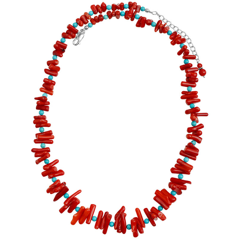 Vibrant Coral and Chalk Turquoise Sterling Silver Necklace 22