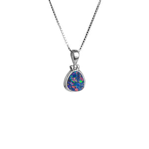 Petite Australian Blue Opal Stone Sterling Silver Necklace