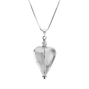 Lovely Clear Smooth Crystal Quartz Heart Sterling Silver Necklace