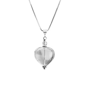 Gorgeous Clear Quartz Heart Keepsake Rhodium Plated Sterling Silver Necklace