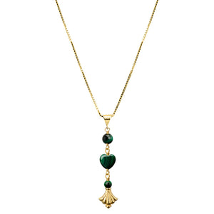 Darling, Petite Malachite Heart Gold Plated Sterling Silver Chain Necklace