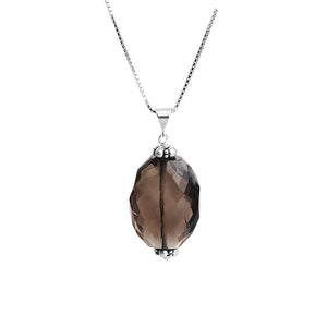 Beautiful Faceted Smoky Quartz Stone Sterling Silver Necklace