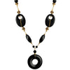 Unusual Black Onyx Gold Filled Statement Necklace 22"