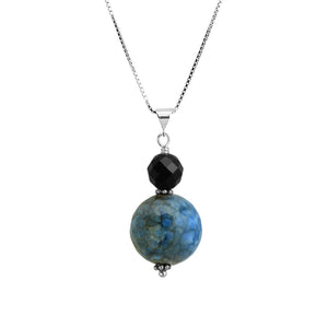 Faceted Agate Ball with Black Onyx Sterling Silver Necklace