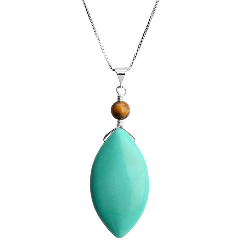 Beautiful Blue Chalk Turquoise and Tiger's Eye Sterling Silver Necklace