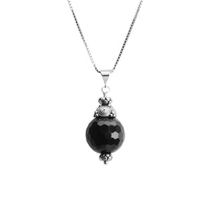 Stunning Faceted Black Onyx Sterling Silver Necklace