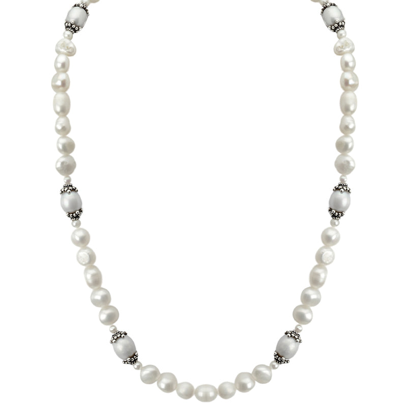 Gorgeous White Pearls with Sterling Silver Accents Statement Necklace