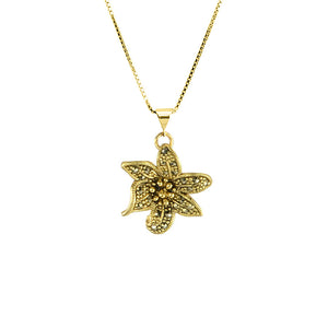 Gold Plated Marcasite Flower on Italian Gold Plated Sterling Silver Chain Necklace