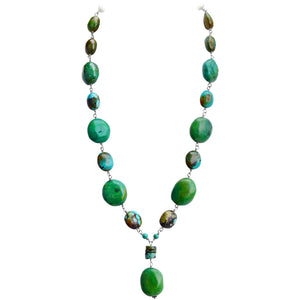 Gorgeous Green Turquoise Sterling Silver Statement Necklace 19" - 21"