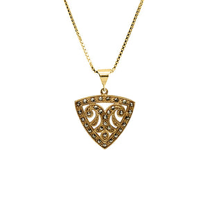 Petite 14kt Gold Plated Scroll Triangular Marcasite Necklace