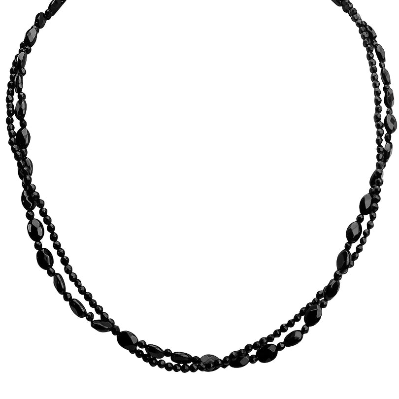 Sexy Faceted Black Onyx Double Strand Sterling Silver Necklace