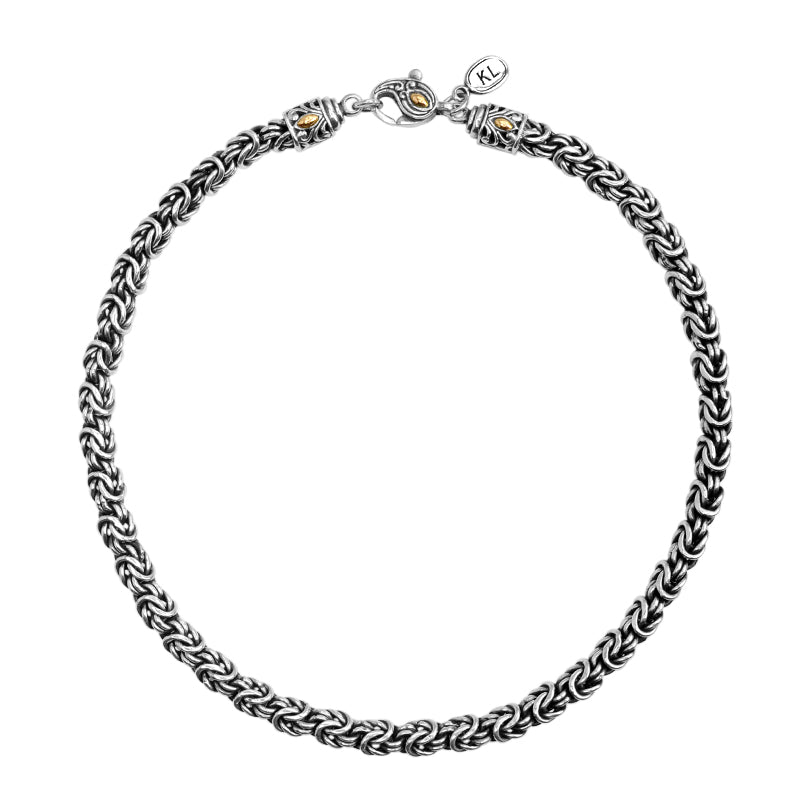 Balinese Sterling Silver Borobudur Statement Chain with 18kt Gold Accents