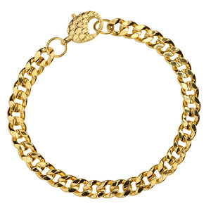 Classic Gold Plated Curb Link Chain Anklet with Fancy Dotted Clasp 10mm