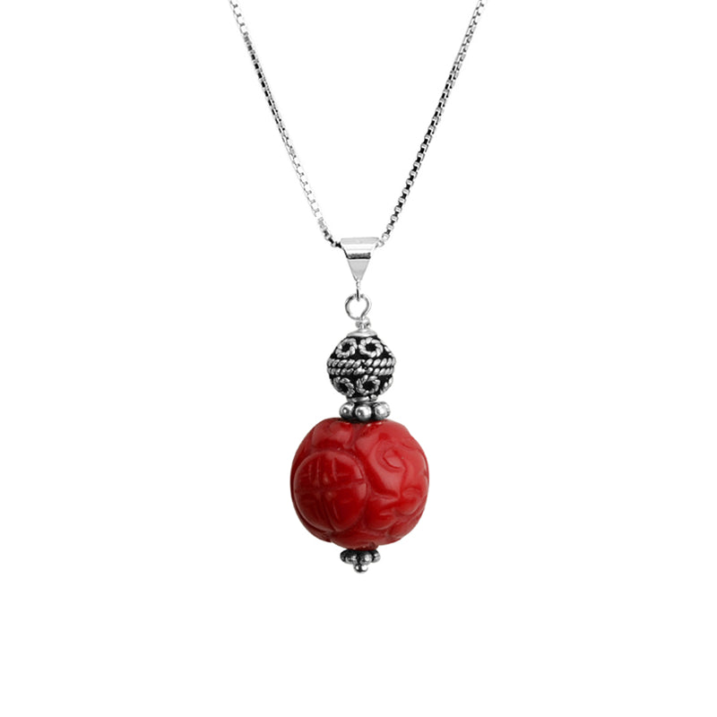 Exotic Hand Carved Balinese Coral Sterling Silver Necklace