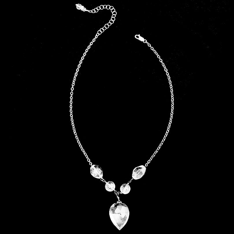 Gorgeous Faceted Quartz Drop Sterling Silver Necklace