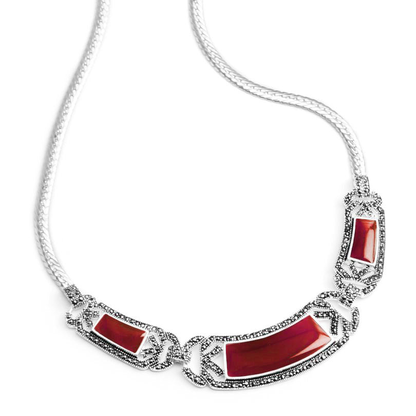Stunning Carnelian and Marcasite Sterling Silver Statement Necklace