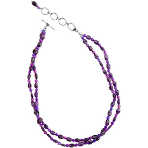 Pretty Amethyst and Agate Double Strand Sterling Silver Necklace