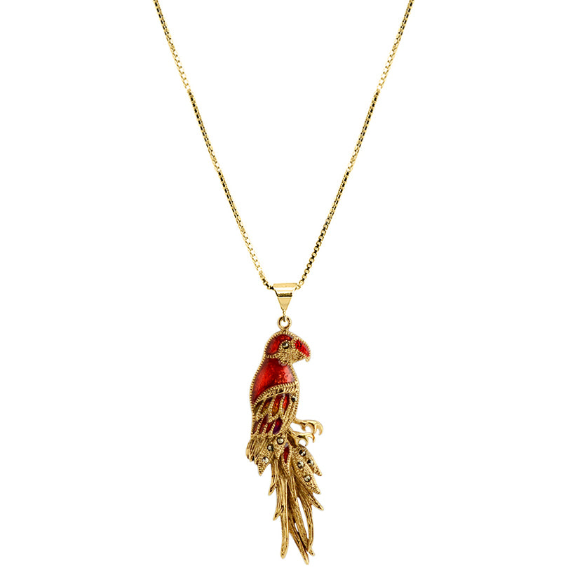 Beautiful Golden Red Parrot Marcasite Gold Plated Necklace