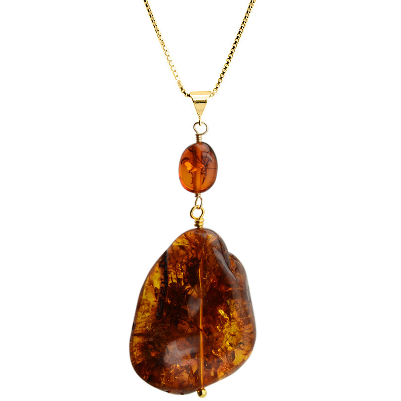Deep Warm Color Cognac Baltic Amber Vermeil Necklace
