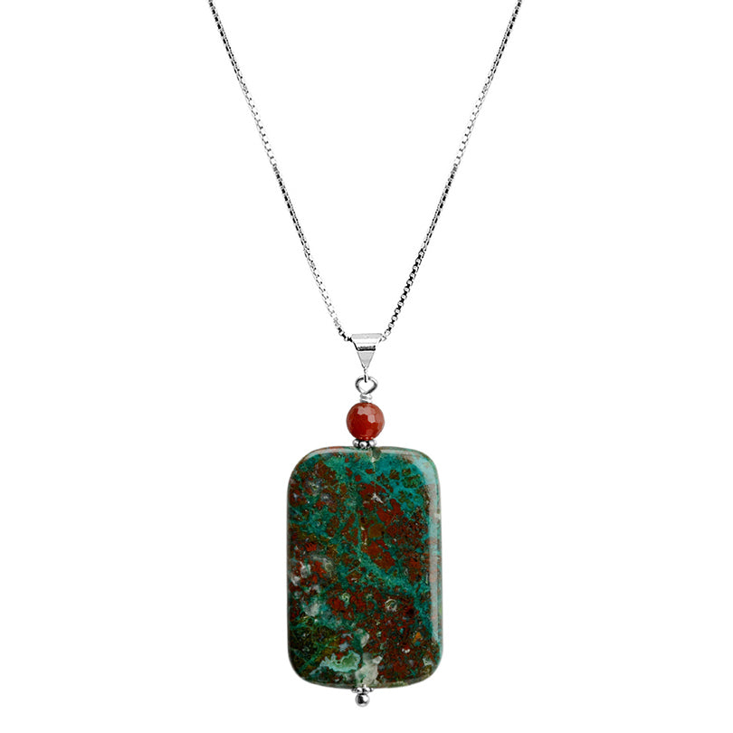 Beautiful Rich Colors of Bloodstone and Carnelian Sterling Silver Necklace