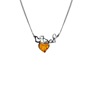 Darling Cognac Baltic Amber Heart Sterling Silver Necklace 14" - 16"